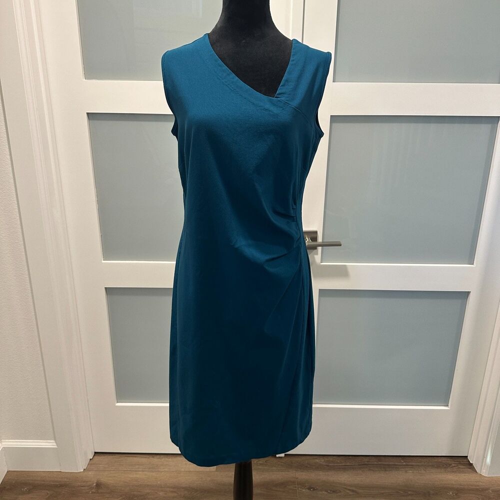 Porto San Francisco Teal Blue Asymmetric Ruched Sheath Dress Size 3 L